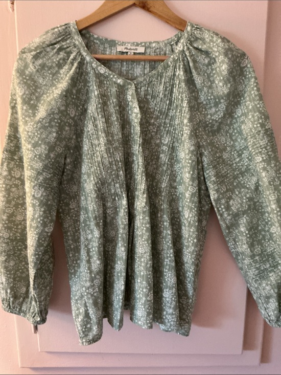 Madewell Tops - Madewell Sage Green Floral Pintuck Peasant Blouse